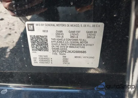 2018 GMC Sierra 1500 Denali z USA, uszkodzony, nr VIN 3GTU2PEJXJG500685